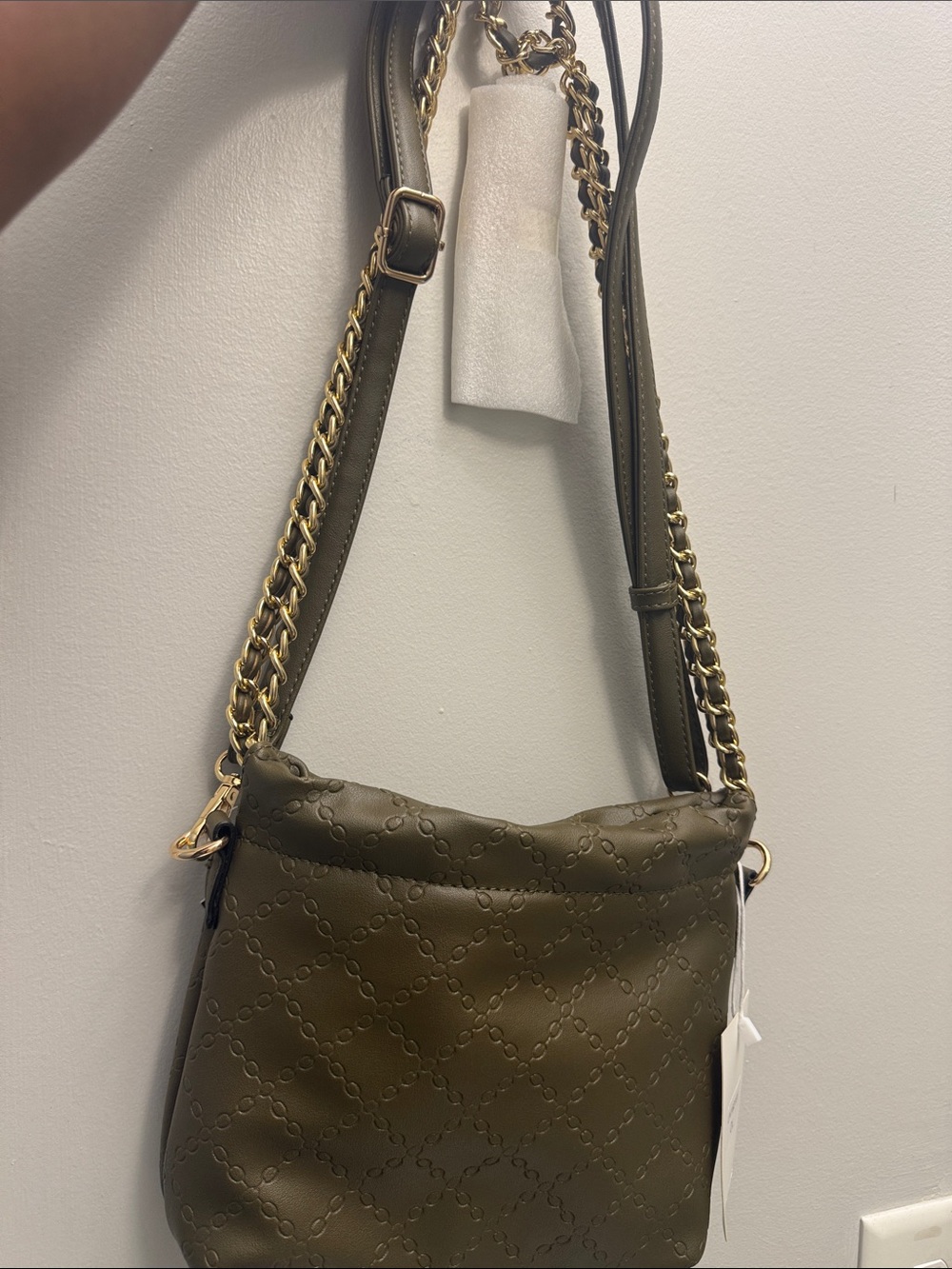 Quilted Olive Chain-Strap Crossbody Bag